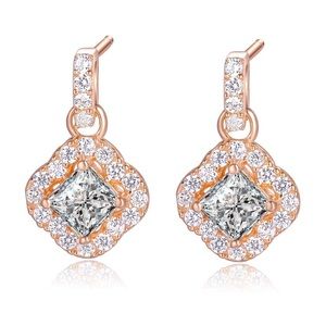 Sterling Silver Halo Drop Dangling Stud Earrings